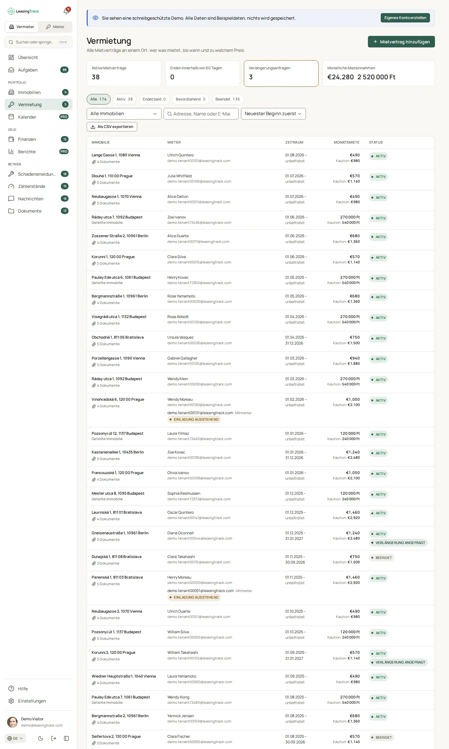 Screenshot von LeasingTrack: Vermietung