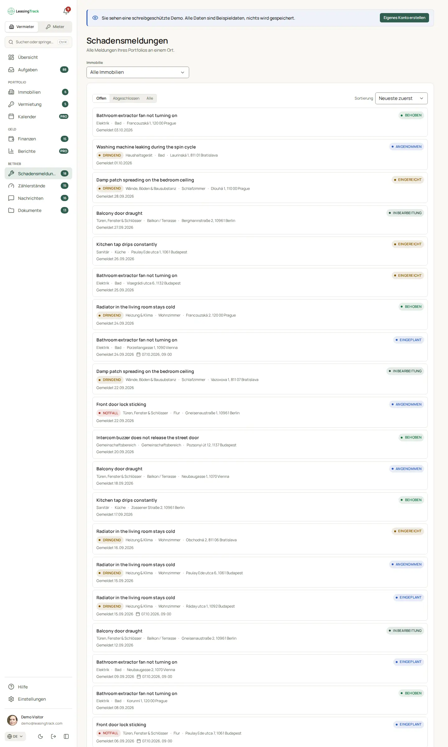 Screenshot von LeasingTrack: Schadensmeldungen