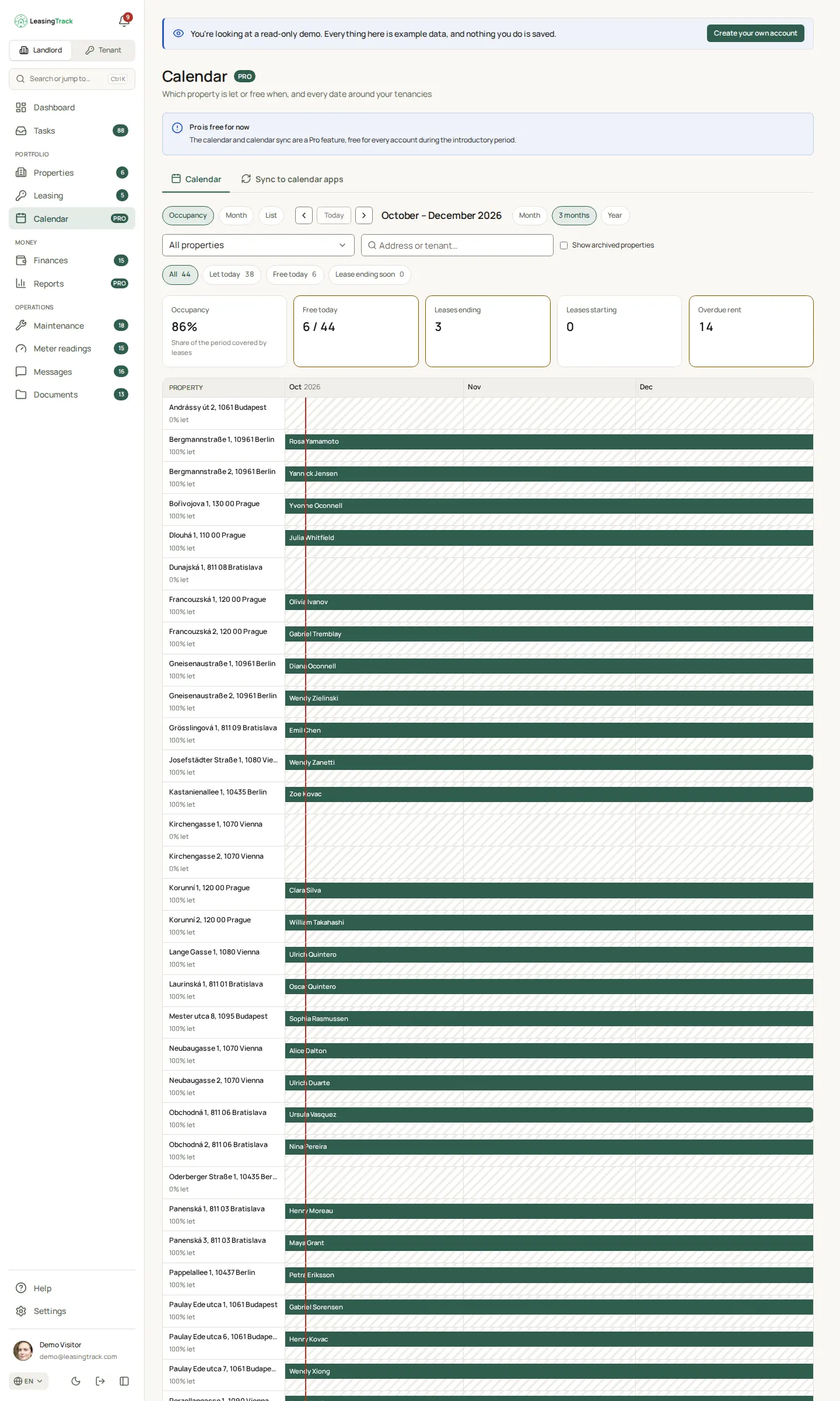Screenshot of LeasingTrack: Occupancy calendar