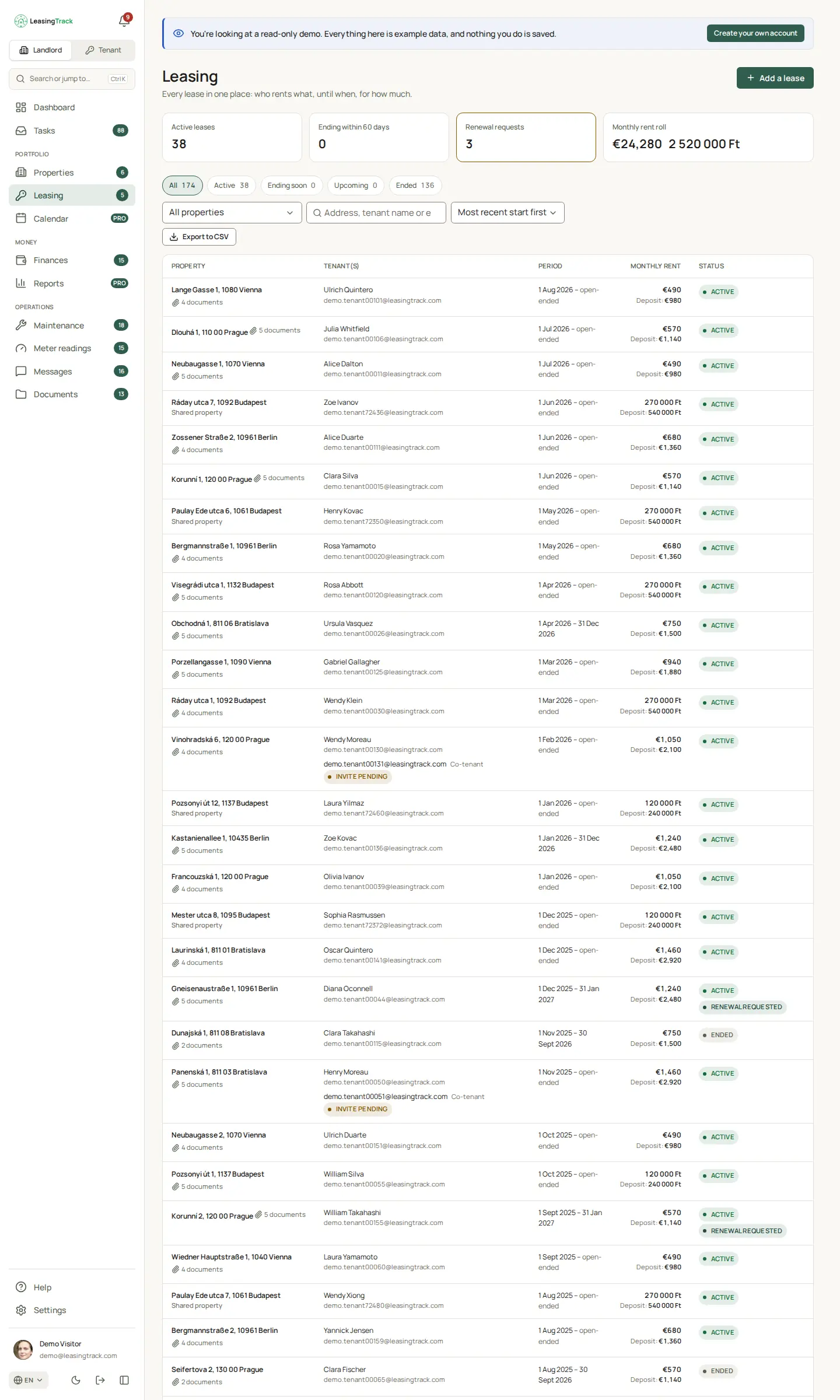 Screenshot of LeasingTrack: Leasing