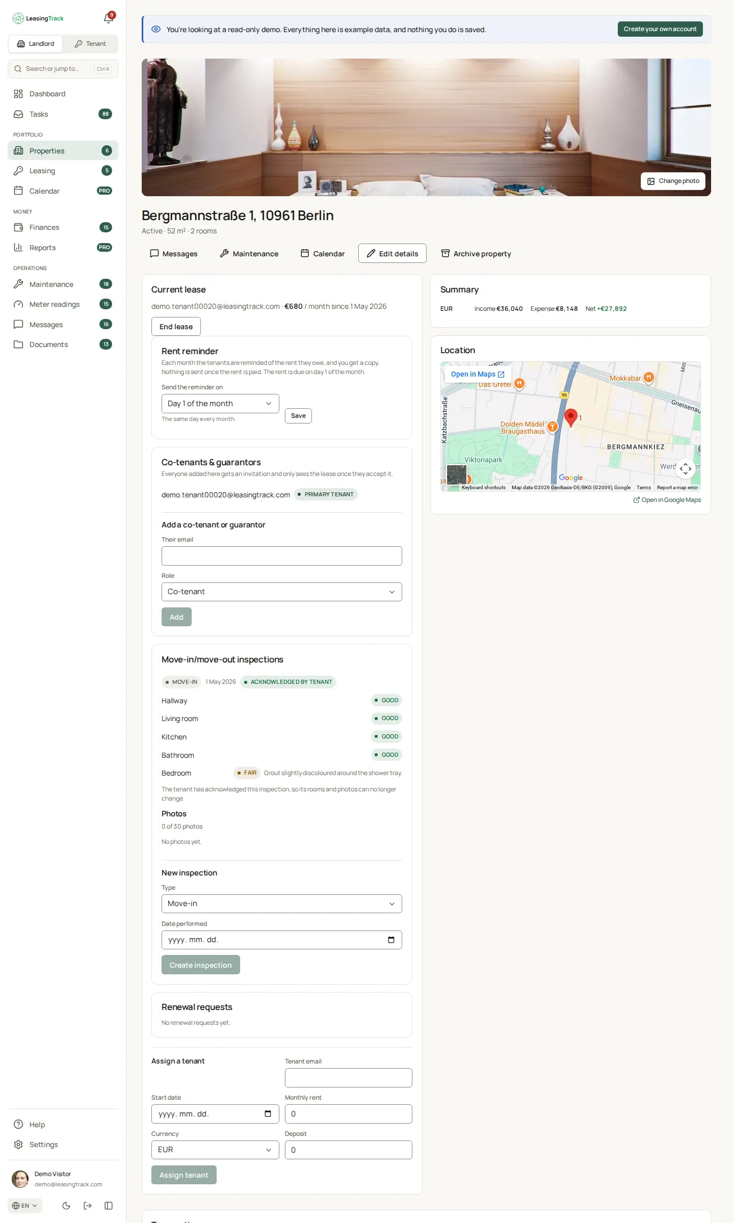 Screenshot of LeasingTrack: A property's page