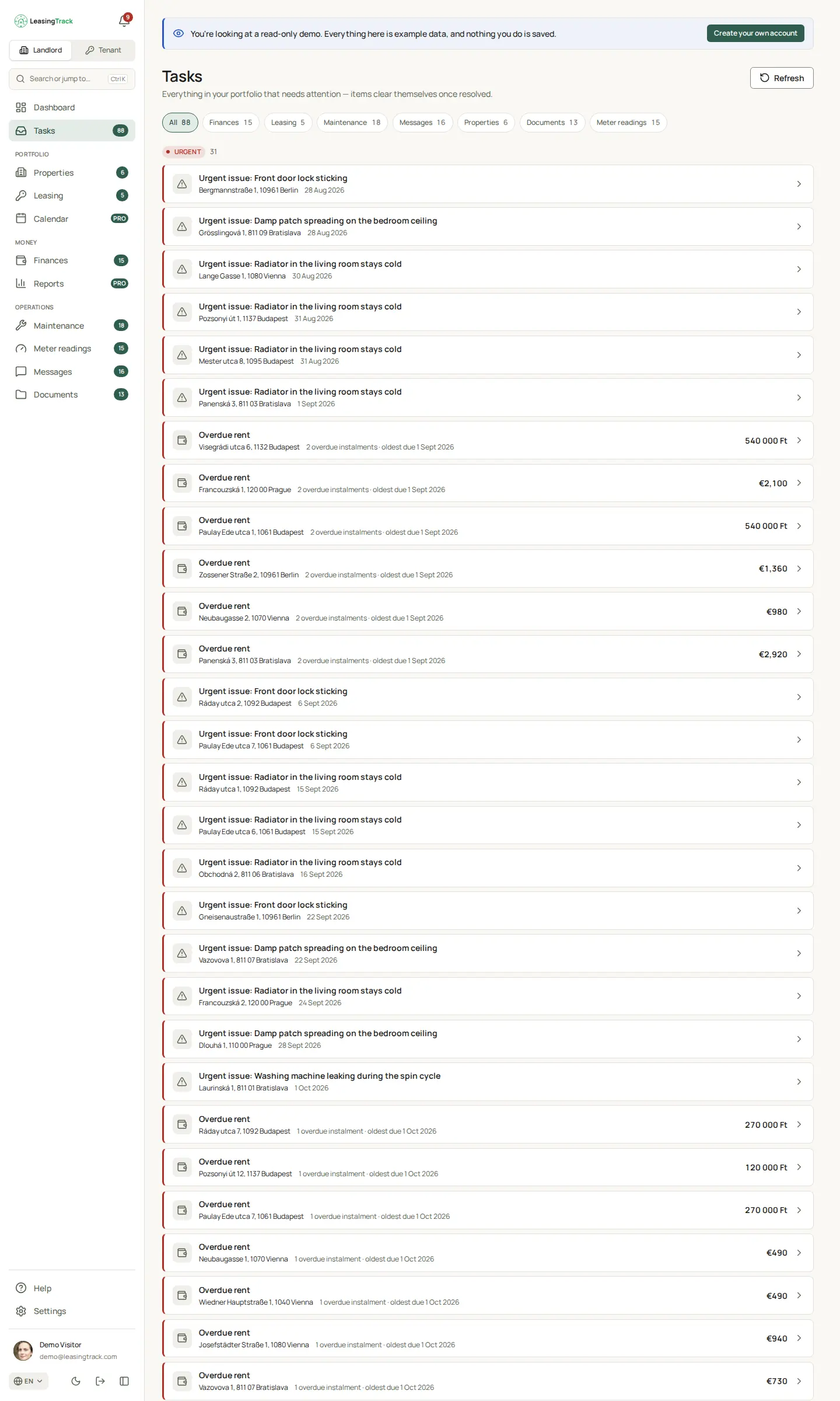 Screenshot of LeasingTrack: Tasks