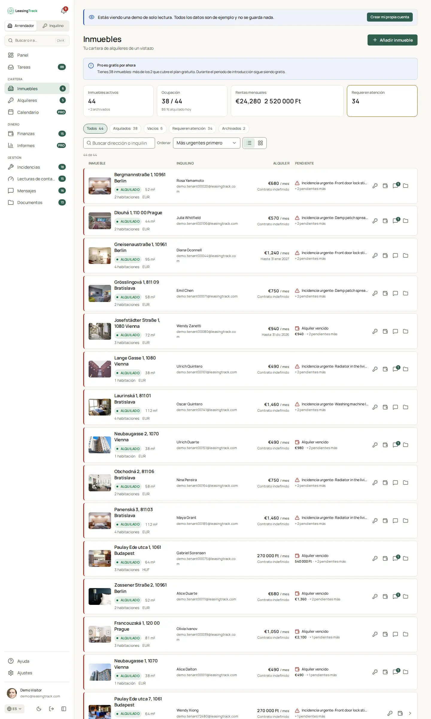 Captura de LeasingTrack: Inmuebles