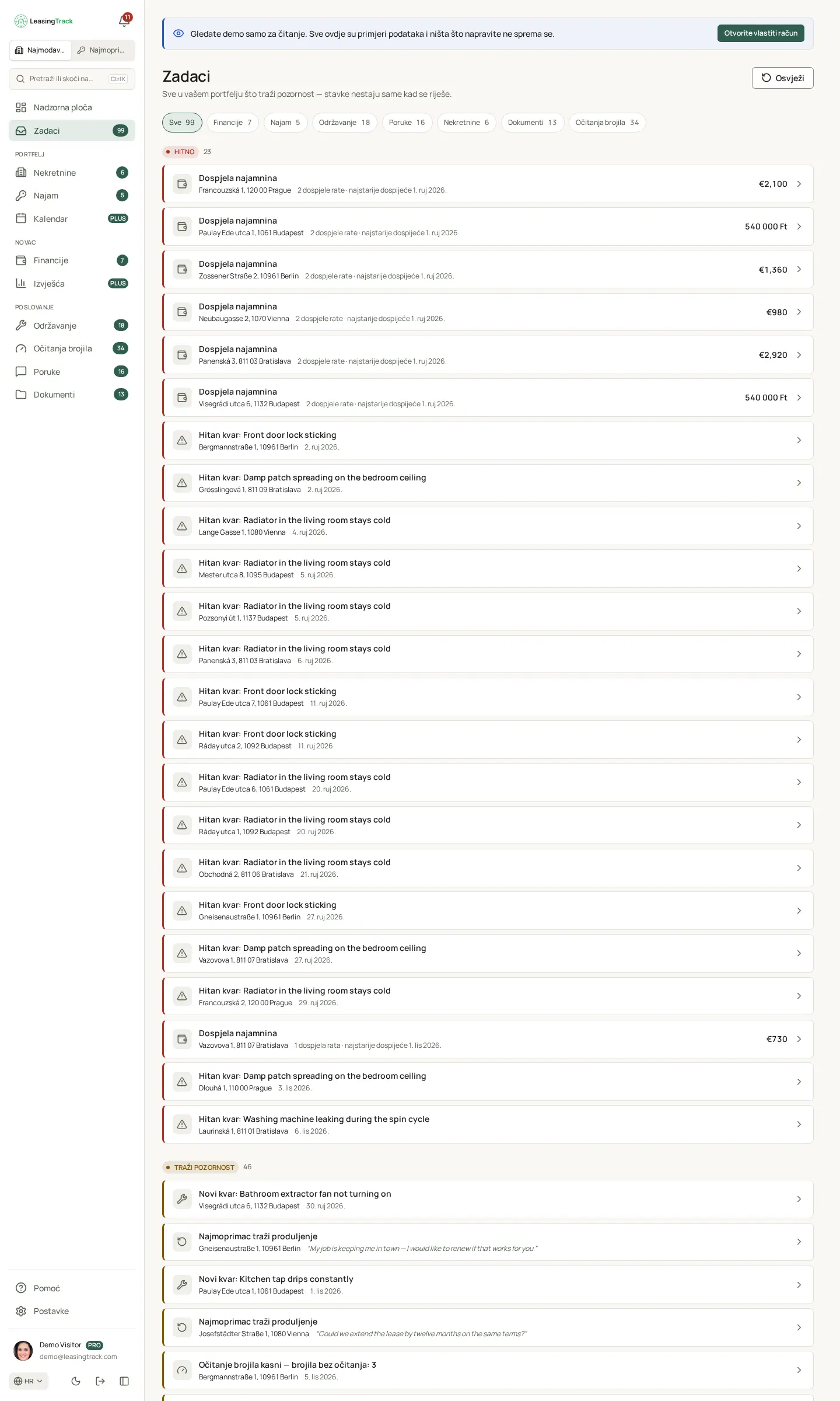 Snimka zaslona LeasingTracka: Zadaci