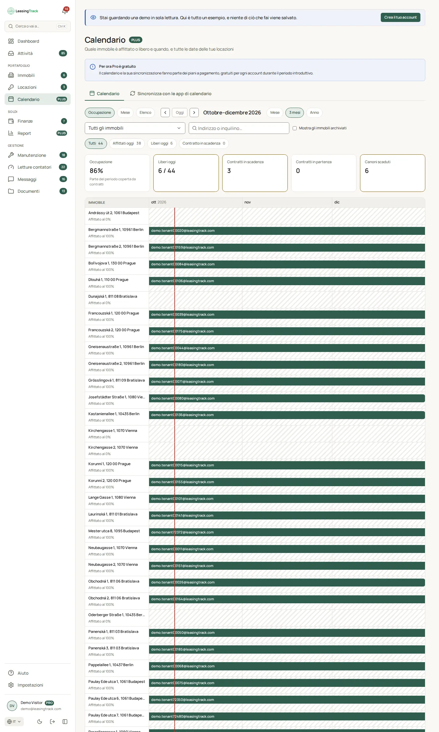 Screenshot di LeasingTrack: Calendario di occupazione