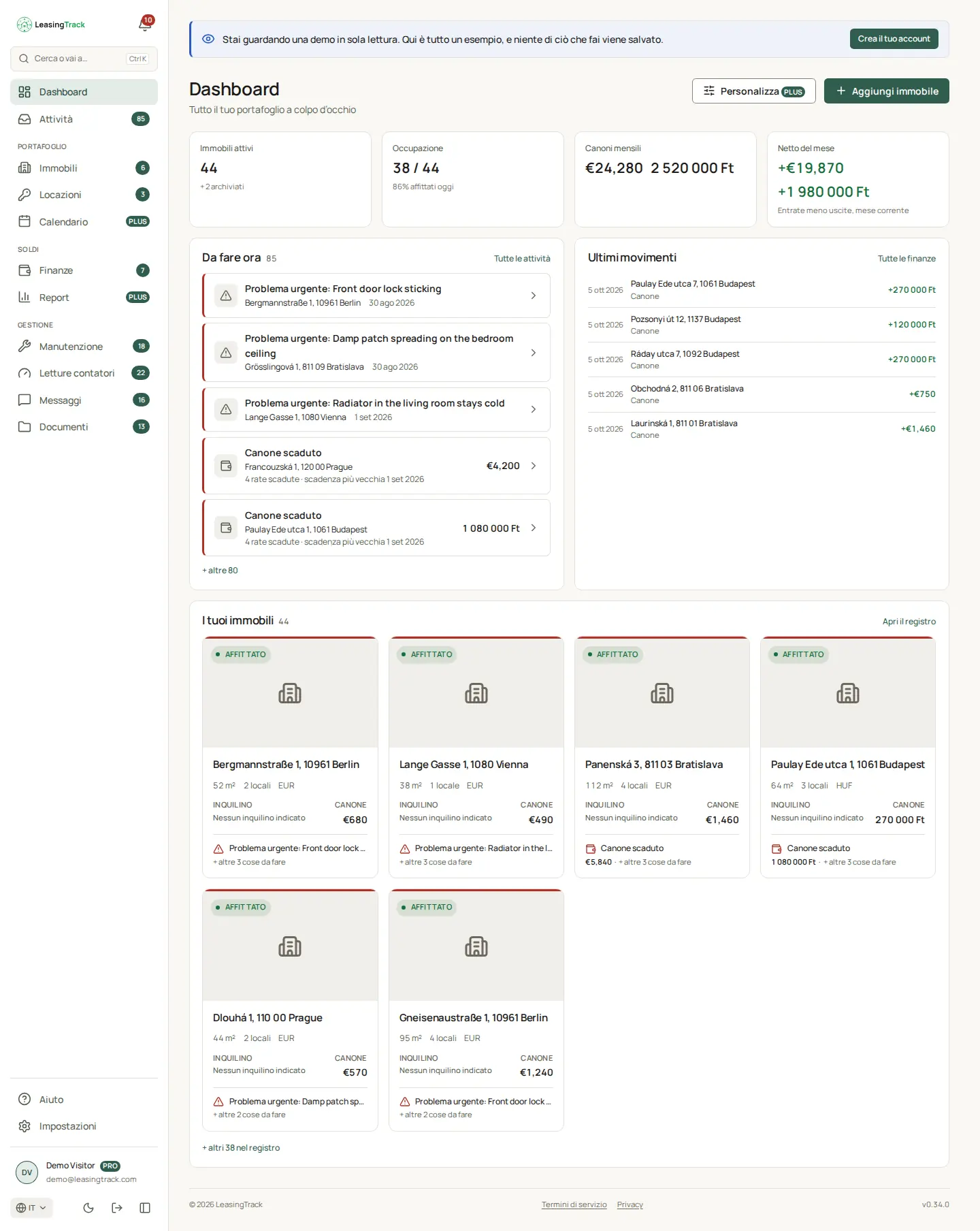 Screenshot di LeasingTrack: Dashboard