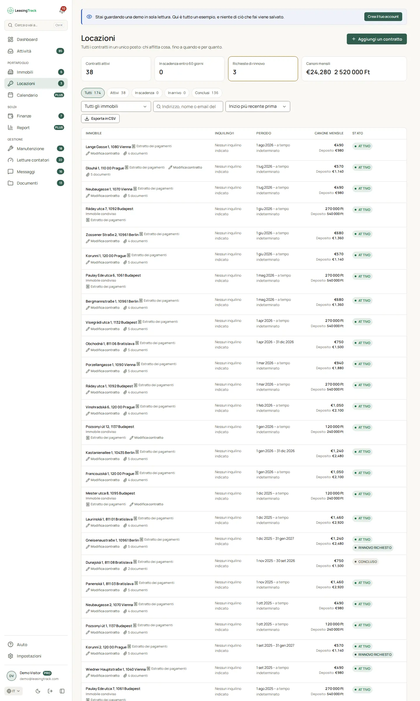Screenshot di LeasingTrack: Locazioni
