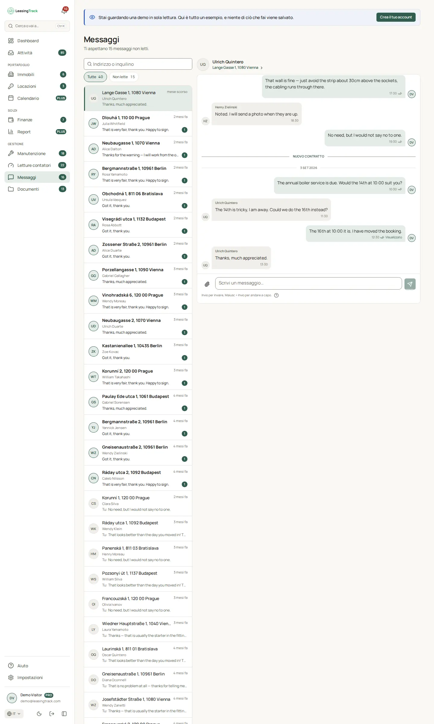 Screenshot di LeasingTrack: Messaggi