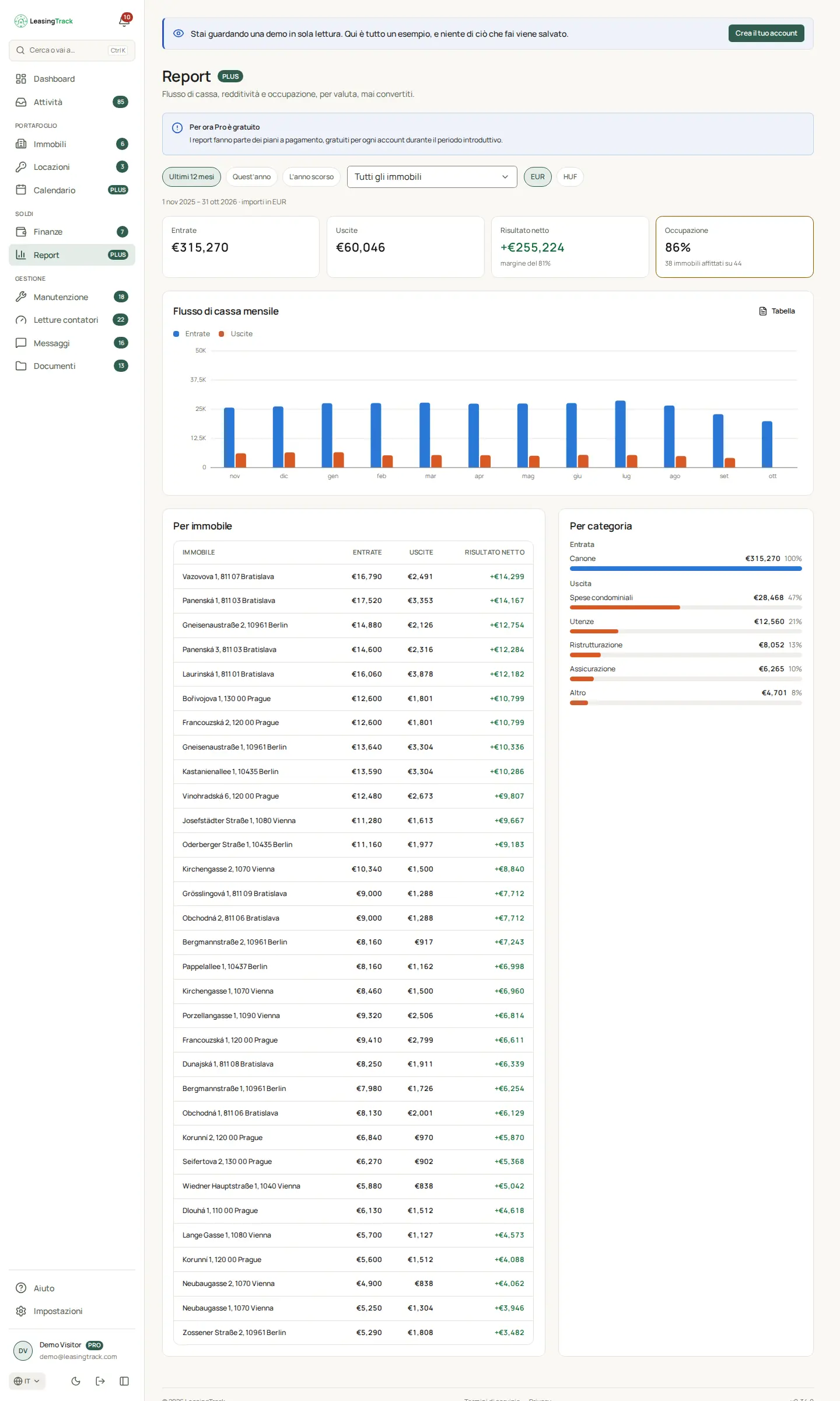 Screenshot di LeasingTrack: Report