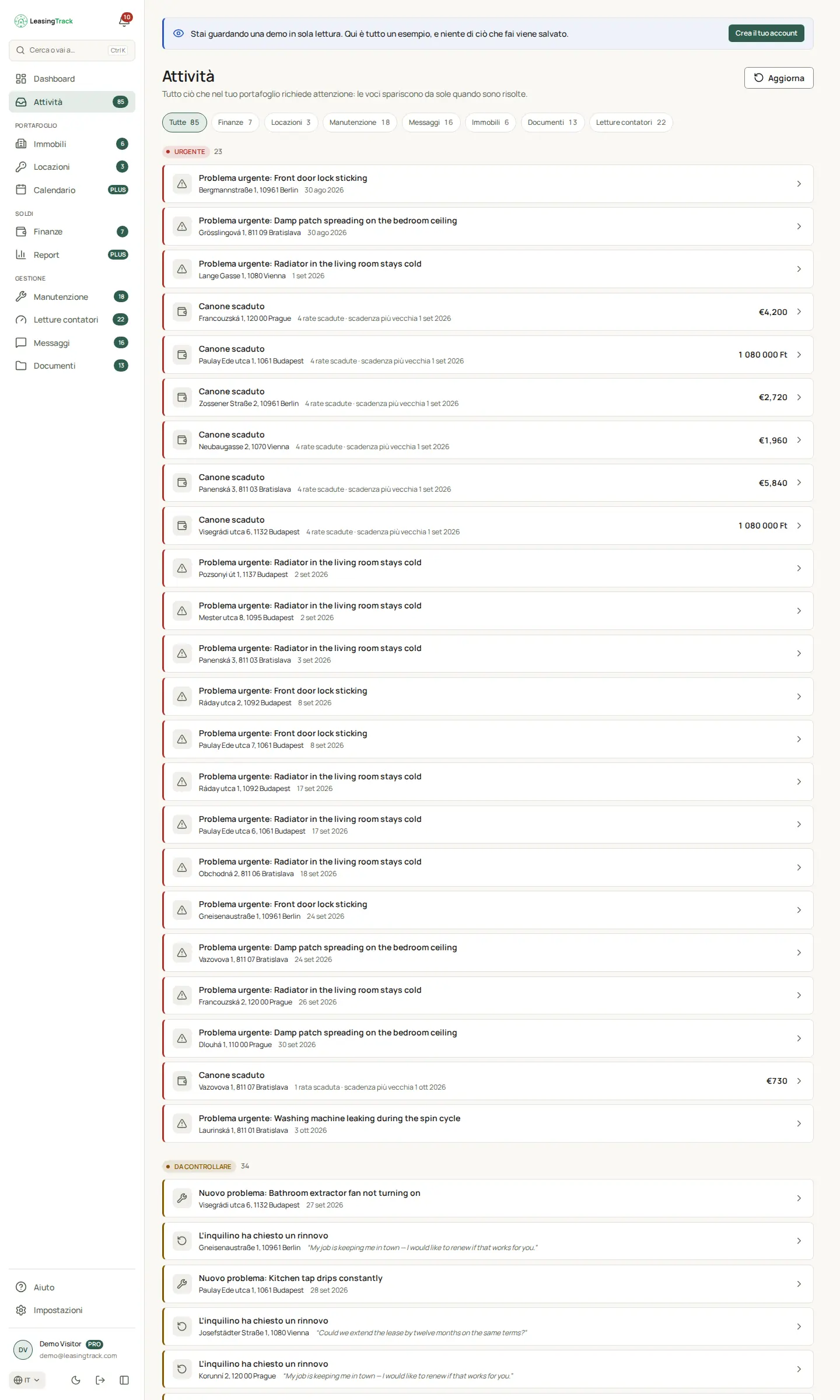Screenshot di LeasingTrack: Attività
