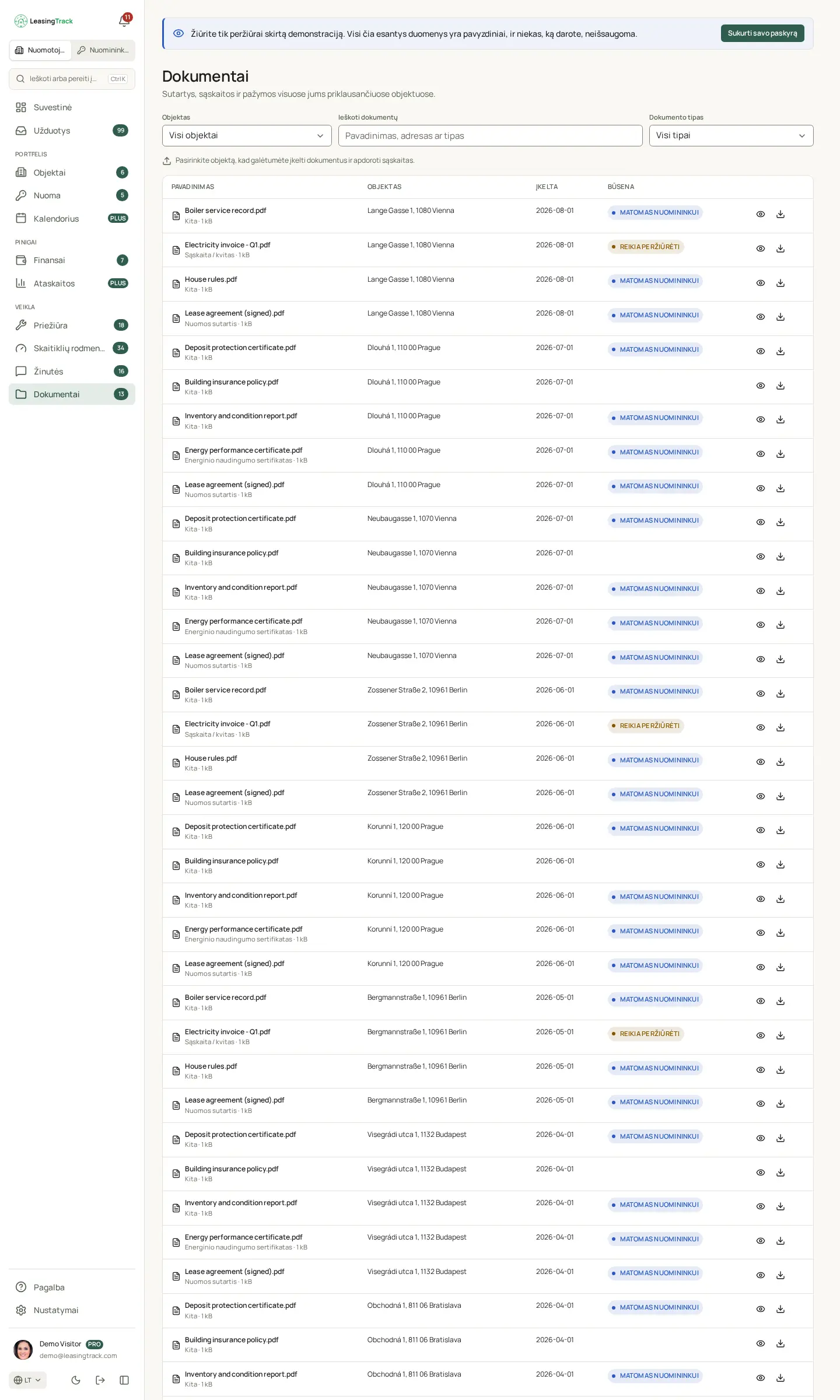 LeasingTrack ekrano nuotrauka: Dokumentai