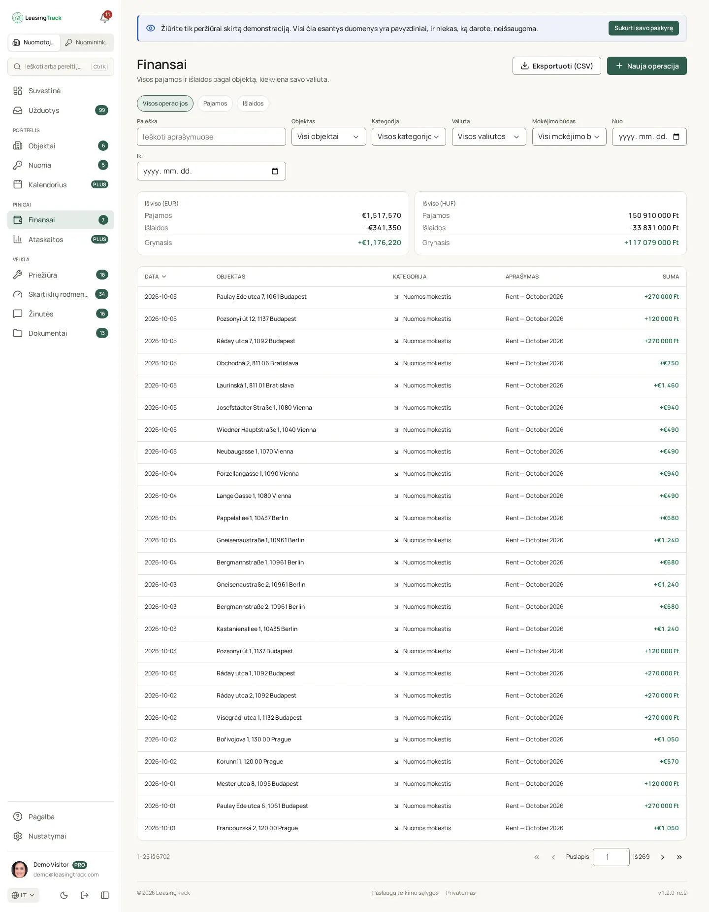 LeasingTrack ekrano nuotrauka: Finansai