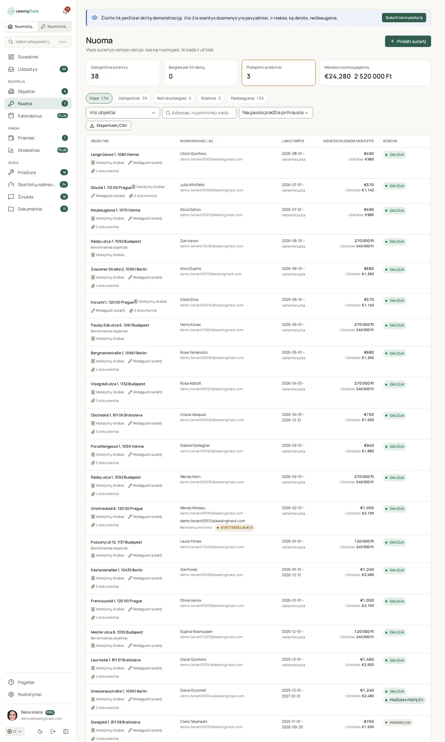 LeasingTrack ekrano nuotrauka: Nuoma