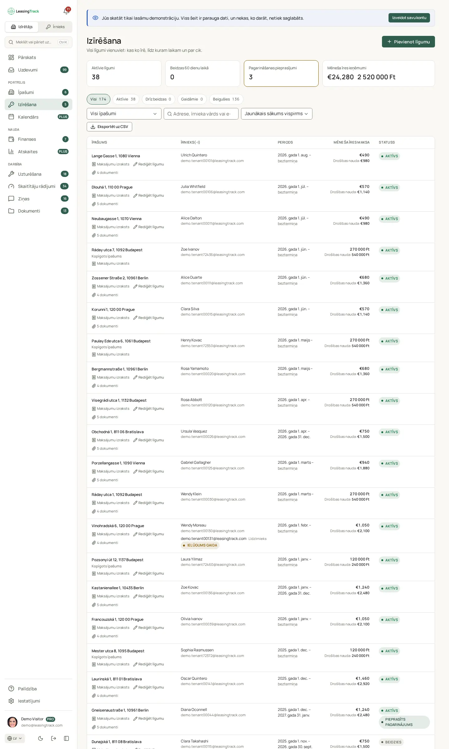 LeasingTrack ekrānuzņēmums: Izīrēšana