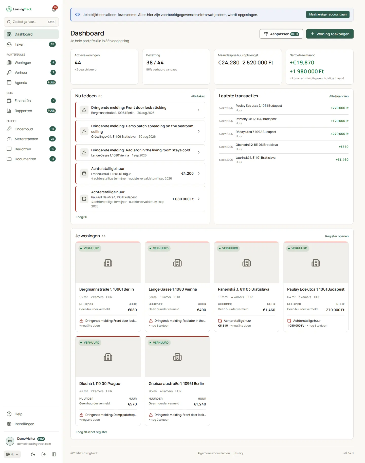 Schermafbeelding van LeasingTrack: Dashboard