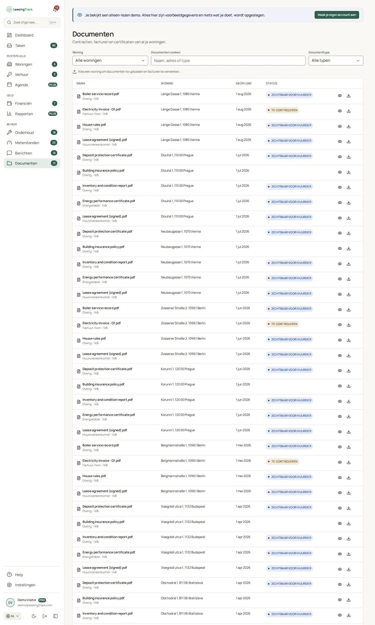 Schermafbeelding van LeasingTrack: Documenten
