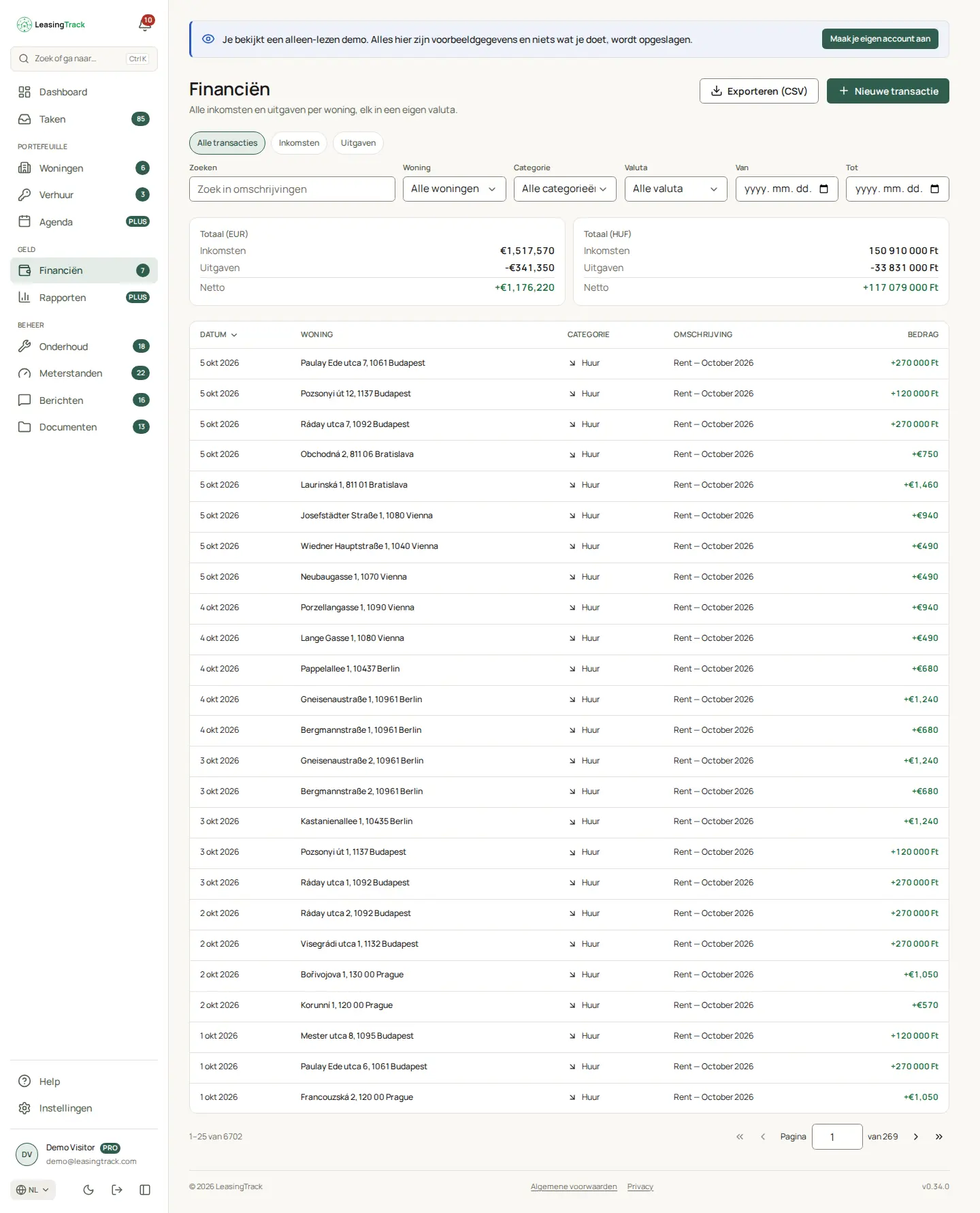 Schermafbeelding van LeasingTrack: Financiën