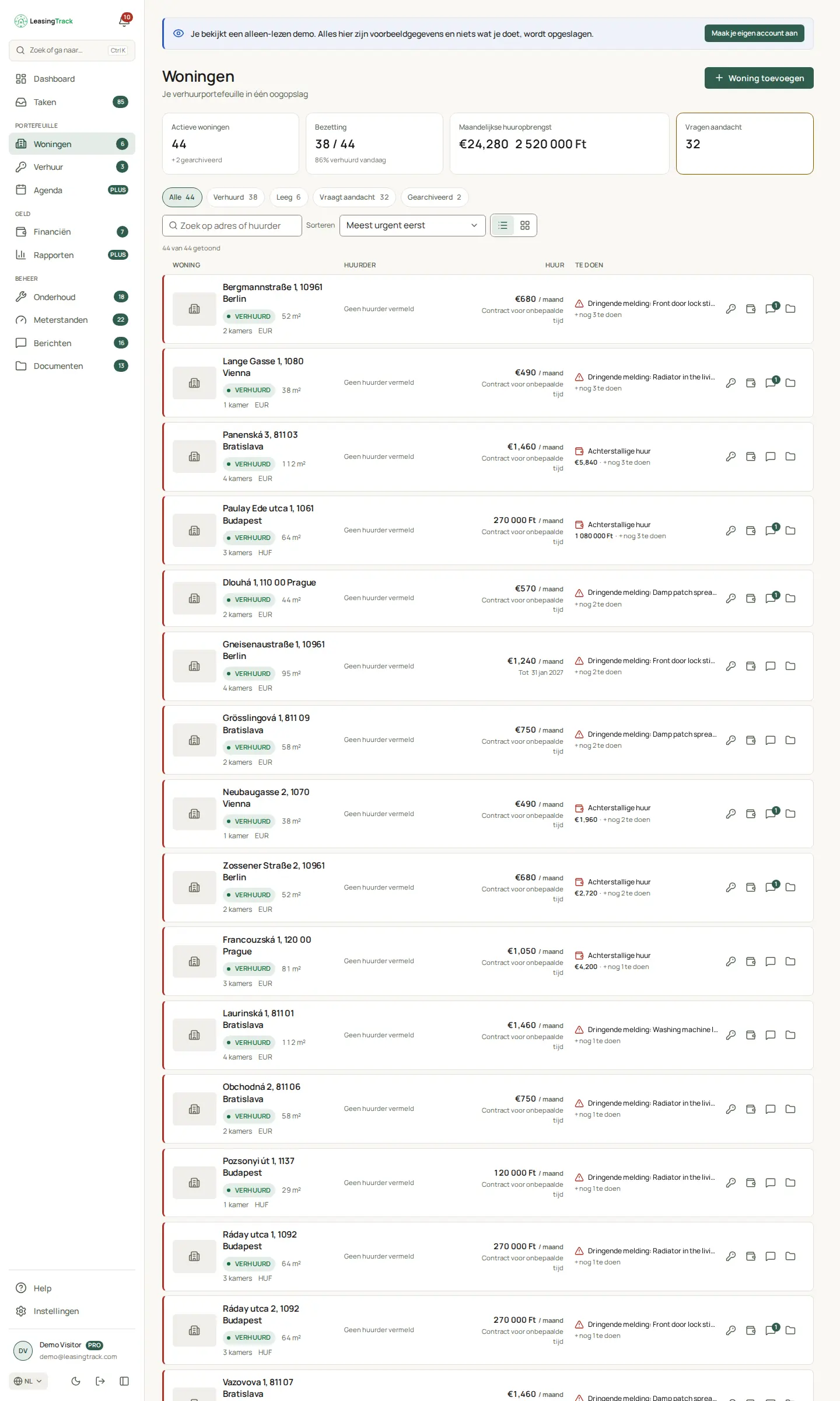 Schermafbeelding van LeasingTrack: Woningen