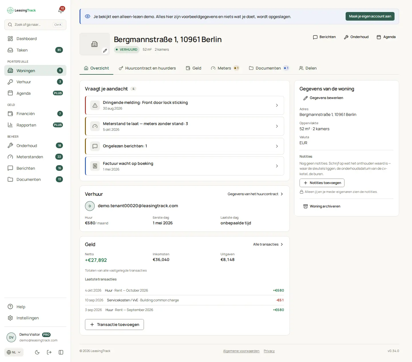 Schermafbeelding van LeasingTrack: De pagina van een woning