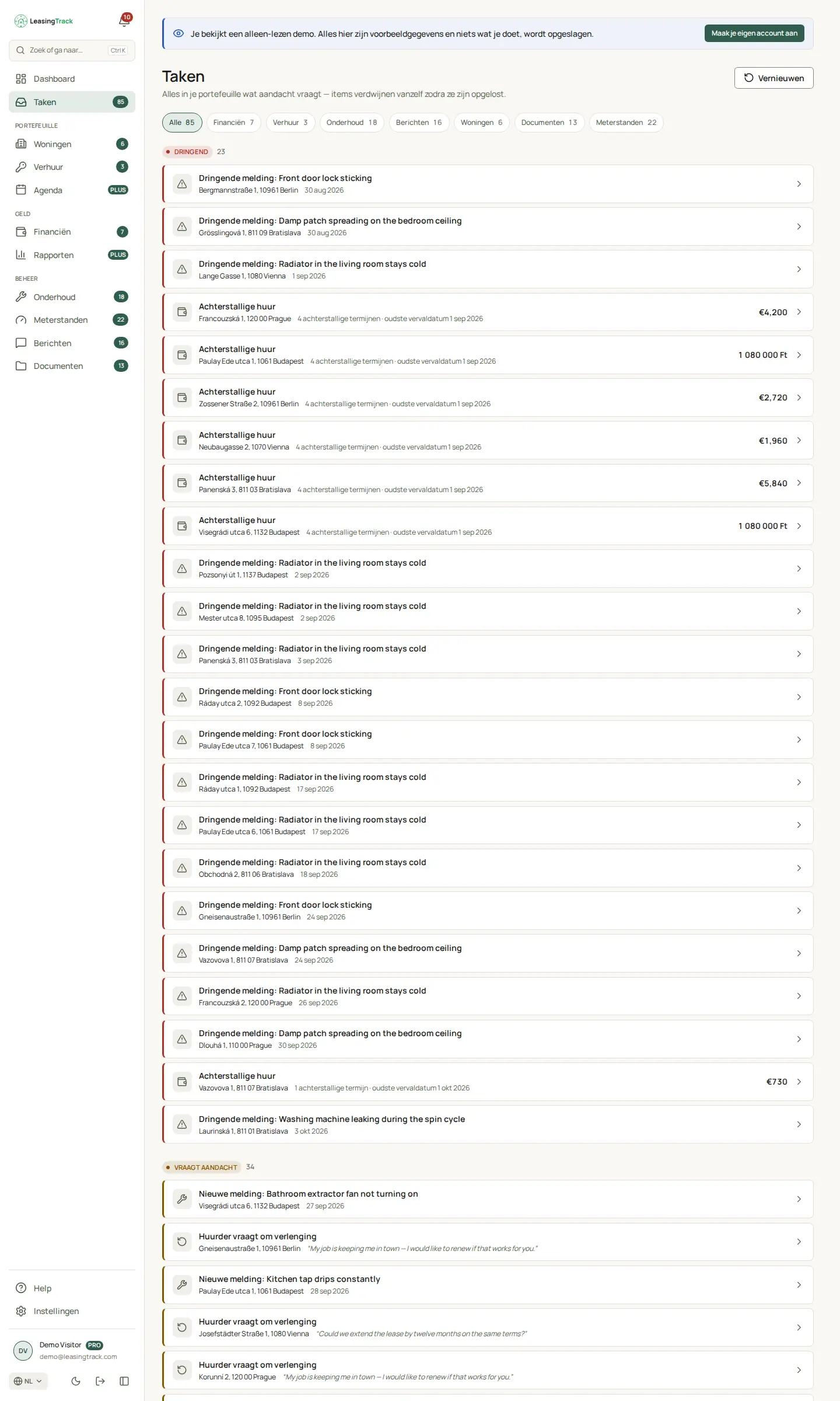 Schermafbeelding van LeasingTrack: Taken