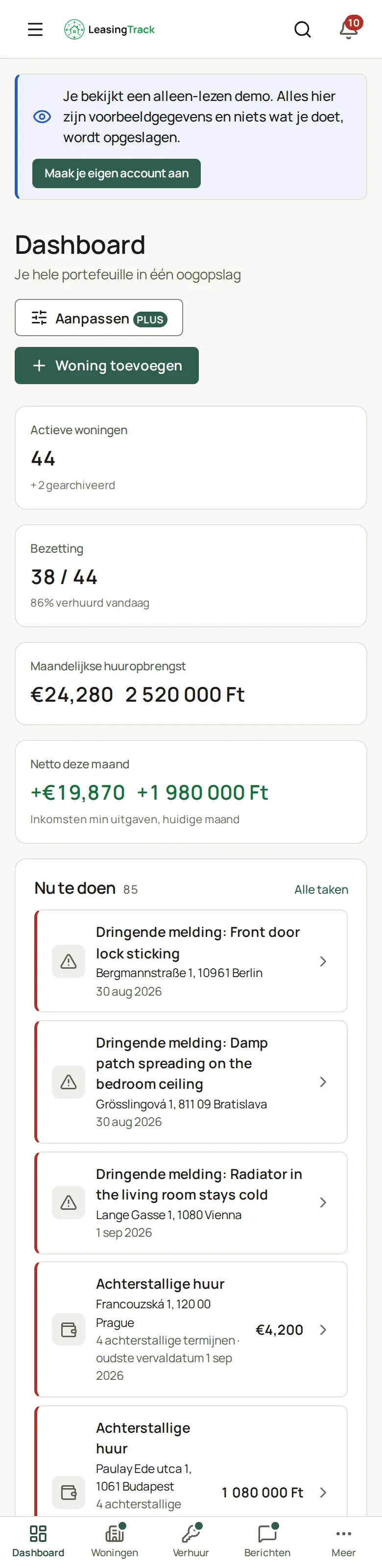 Schermafbeelding van LeasingTrack: De betalingen van de huurder