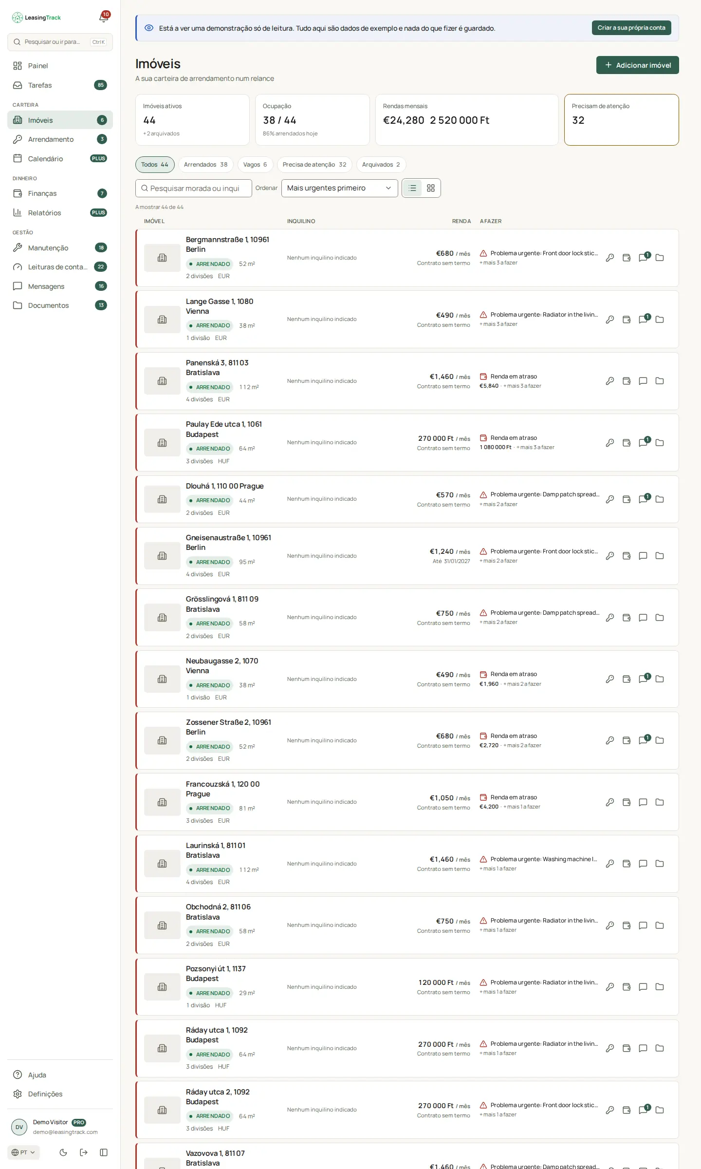 Captura do LeasingTrack: Imóveis