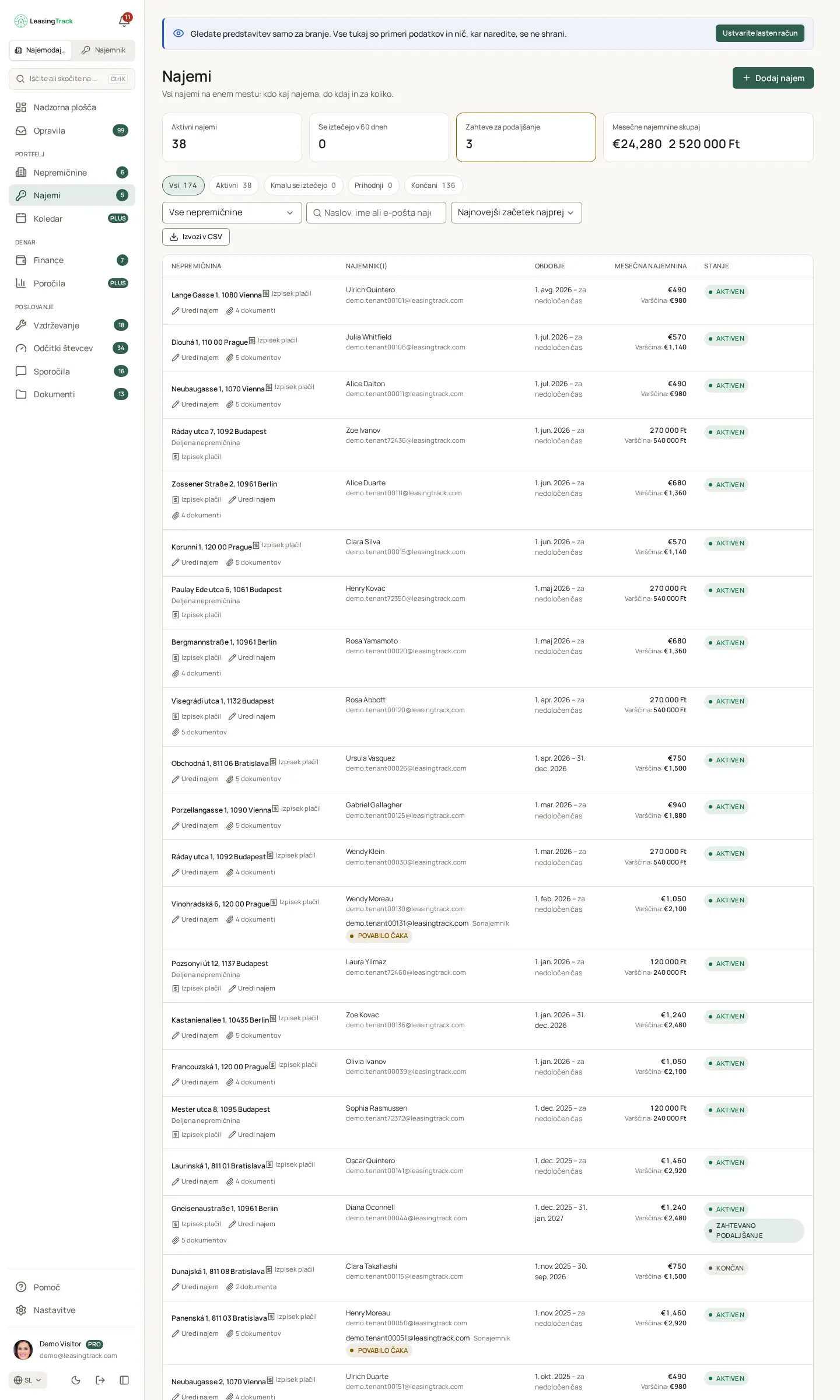 Posnetek zaslona LeasingTrack: Najemi