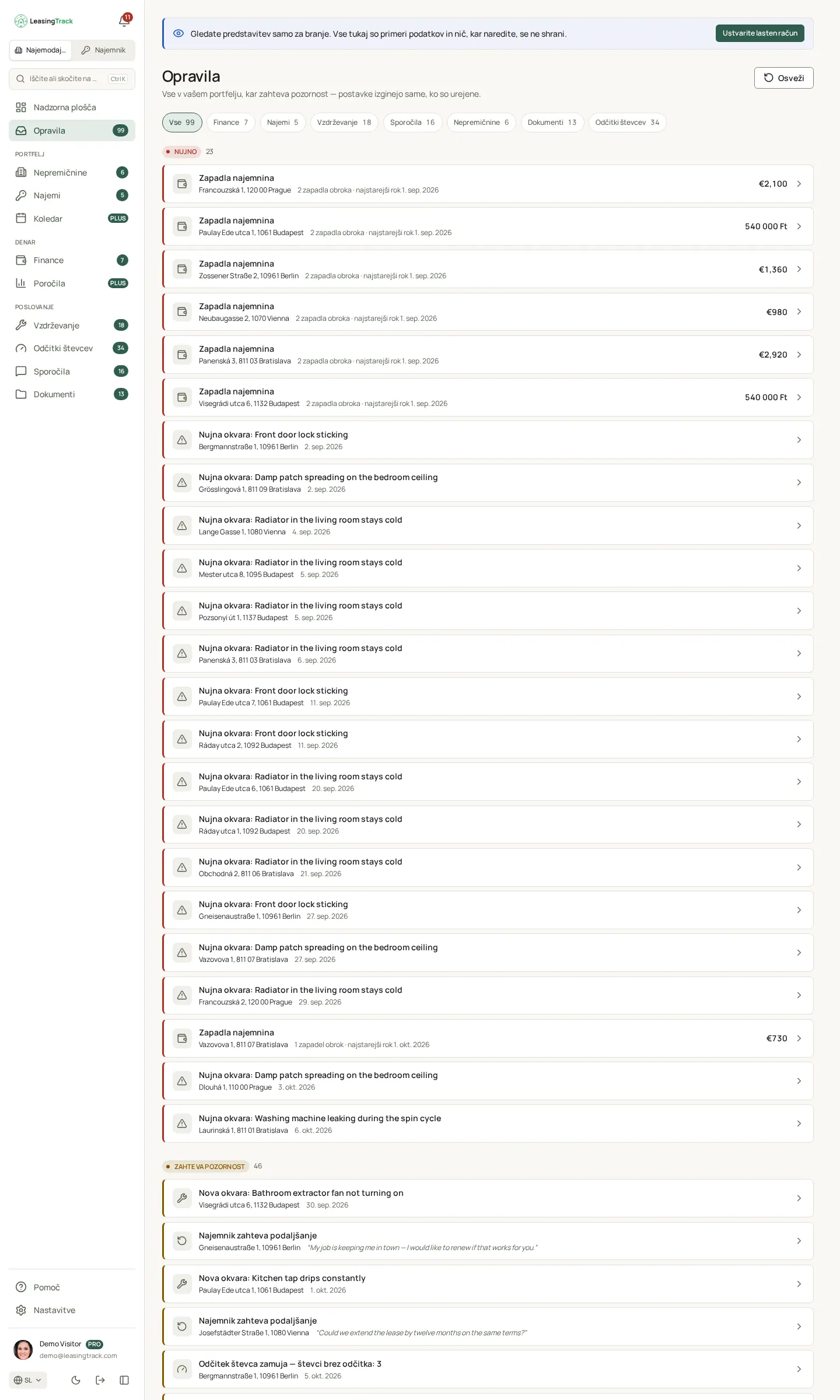 Posnetek zaslona LeasingTrack: Opravila