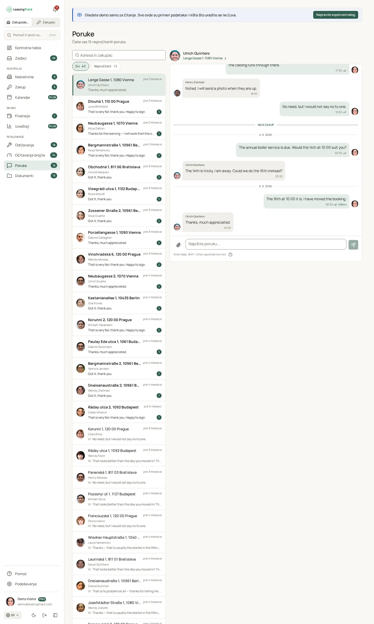 Snimak ekrana LeasingTracka: Poruke