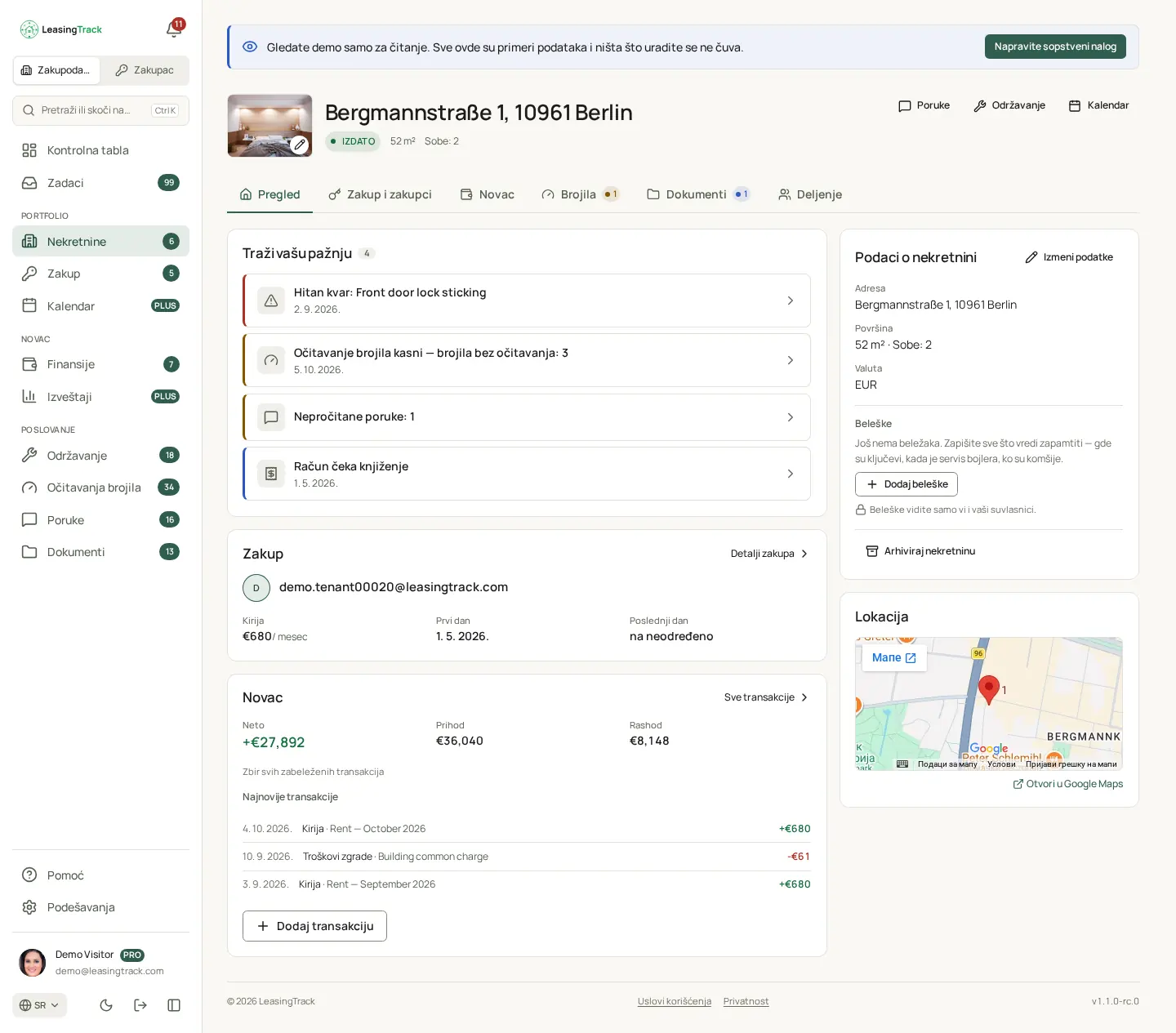 Snimak ekrana LeasingTracka: Stranica nekretnine