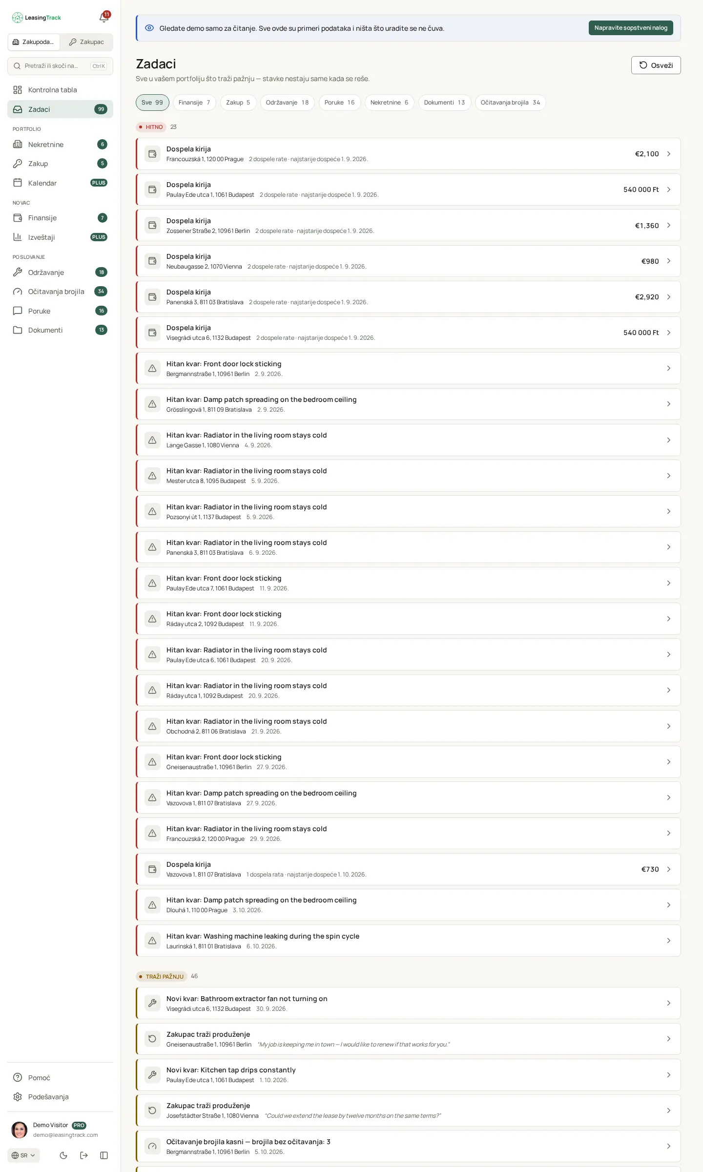 Snimak ekrana LeasingTracka: Zadaci